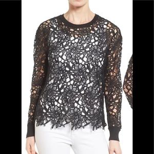 Halogen black lace pullover long sleeve top